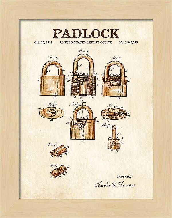 Padlock Watercolor Patent Us1849775a