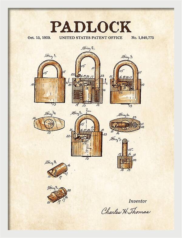 Padlock Watercolor Patent Us1849775a