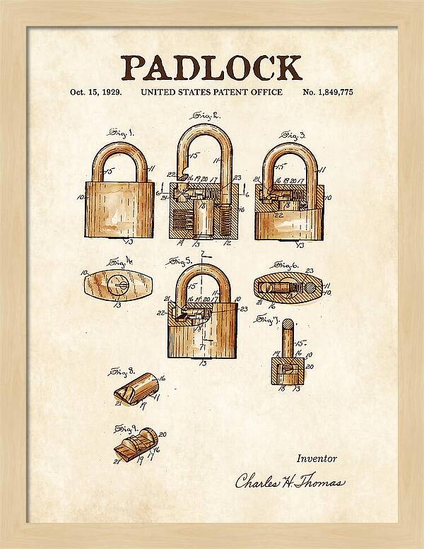 Padlock Watercolor Patent Us1849775a
