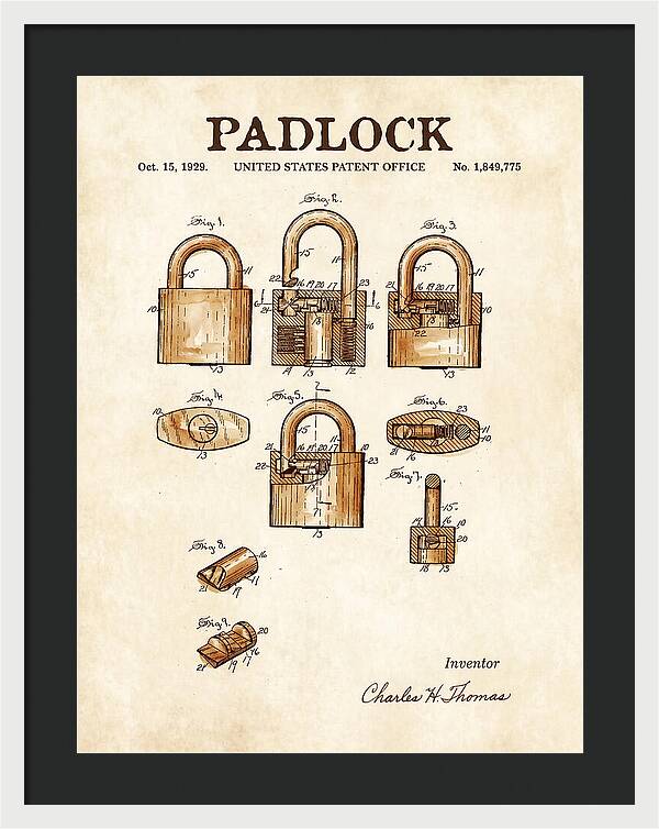 Padlock Watercolor Patent Us1849775a