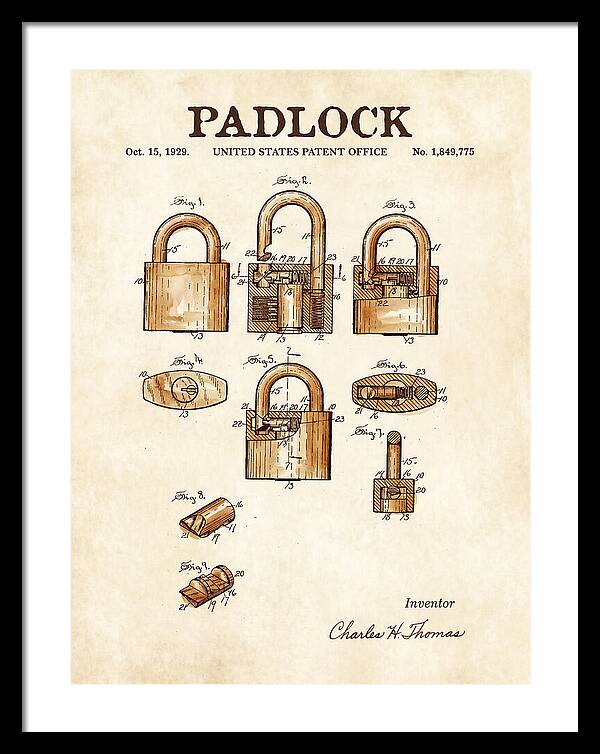 Padlock Watercolor Patent Us1849775a