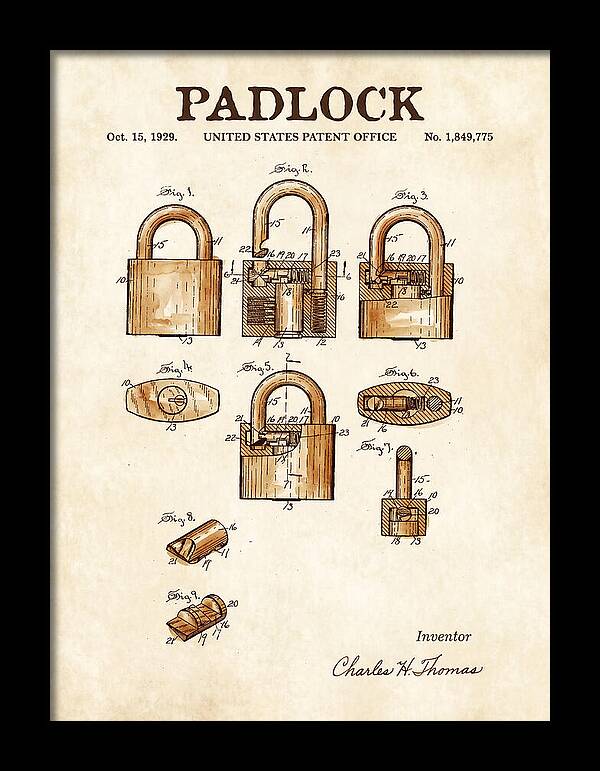 Padlock Watercolor Patent Us1849775a