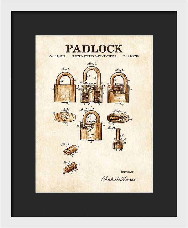 Padlock Watercolor Patent Us1849775a