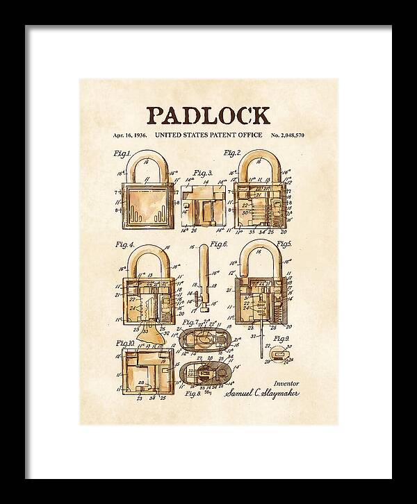 Padlock Watercolor Patent Us2048570a