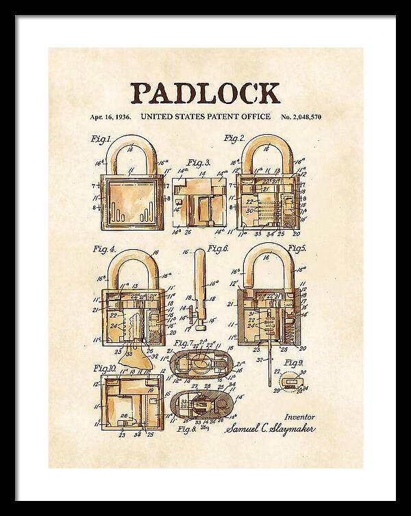 Padlock Watercolor Patent Us2048570a