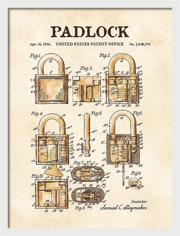 Padlock Watercolor Patent Us2048570a