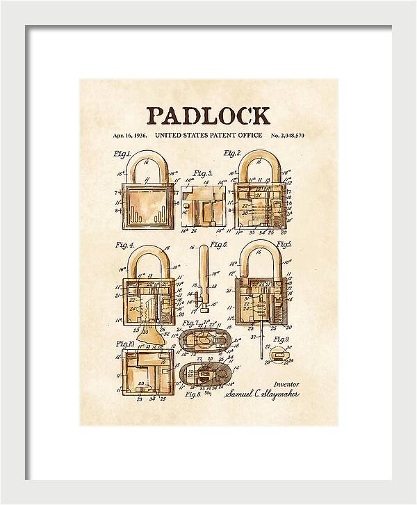 Padlock Watercolor Patent Us2048570a