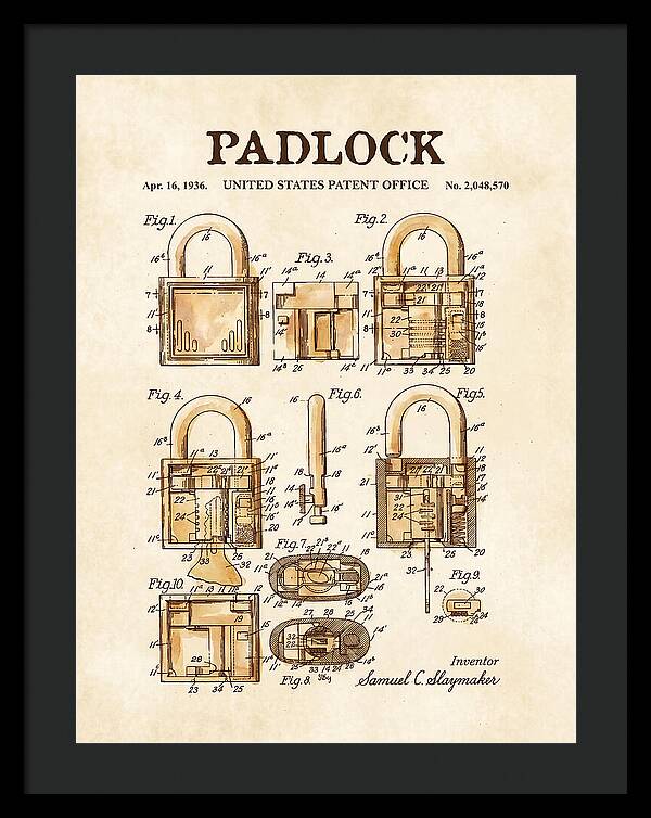Padlock Watercolor Patent Us2048570a