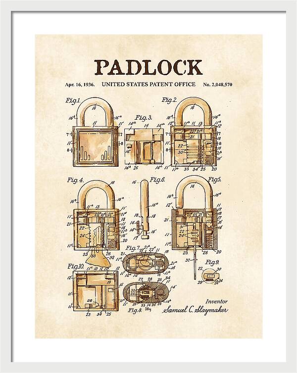 Padlock Watercolor Patent Us2048570a