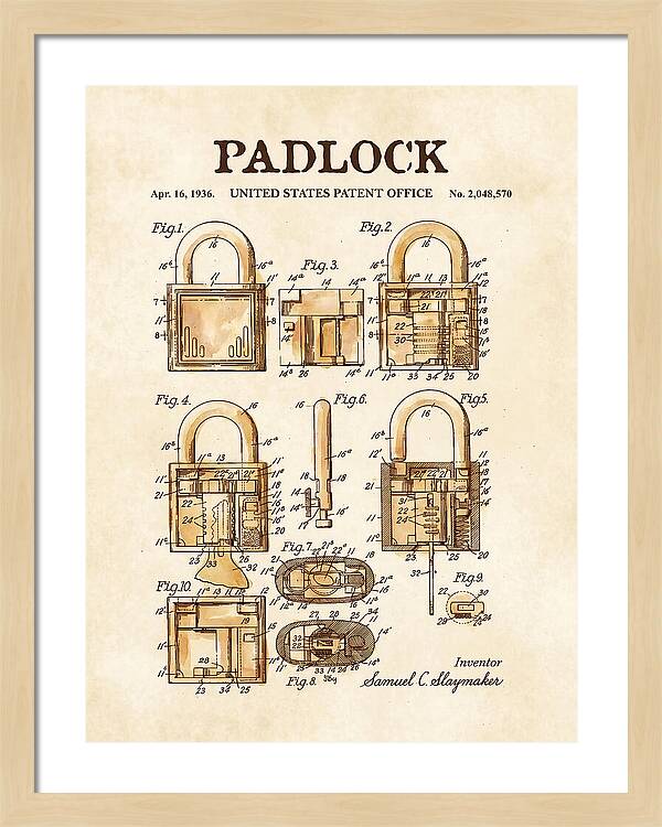 Padlock Watercolor Patent Us2048570a