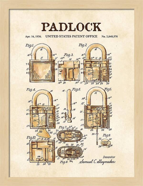Padlock Watercolor Patent Us2048570a