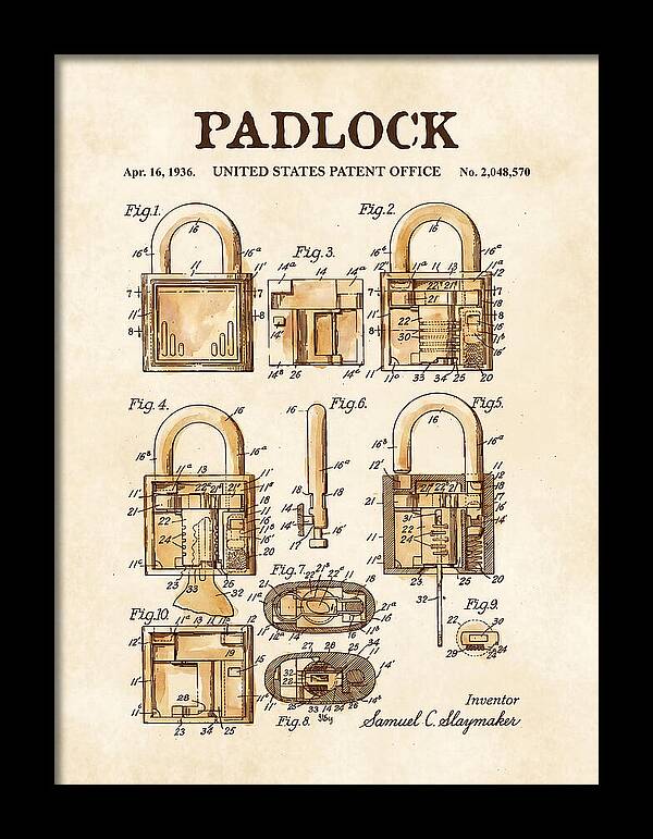 Padlock Watercolor Patent Us2048570a