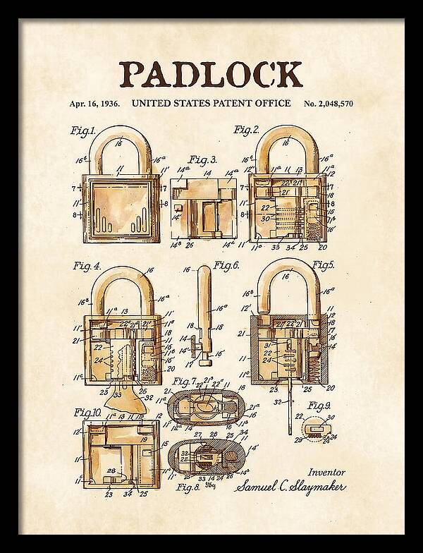 Padlock Watercolor Patent Us2048570a