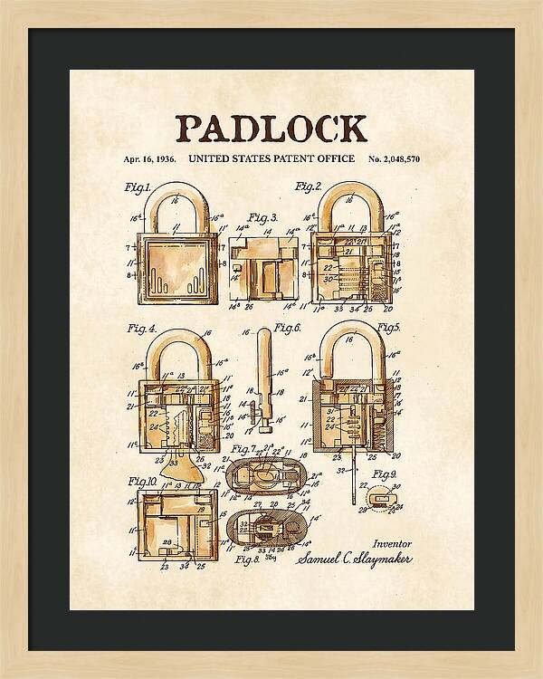 Padlock Watercolor Patent Us2048570a