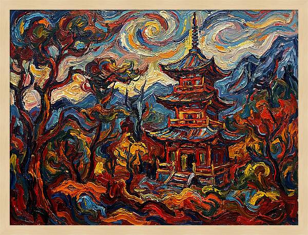 Pagoda In Vibrant Swirls