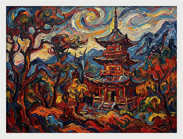 Pagoda In Vibrant Swirls