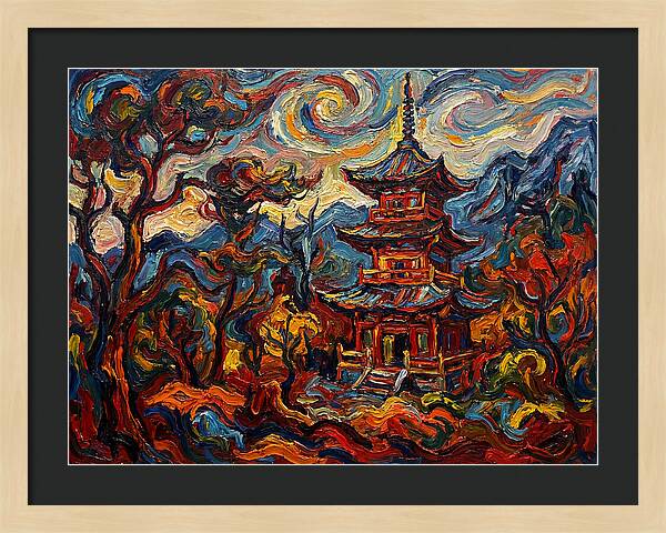 Pagoda In Vibrant Swirls