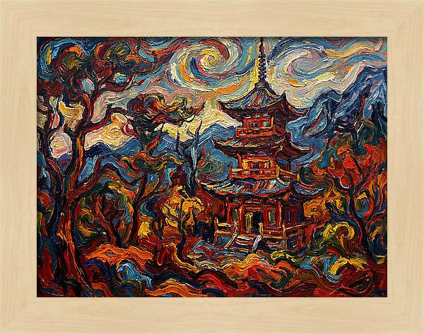 Pagoda In Vibrant Swirls