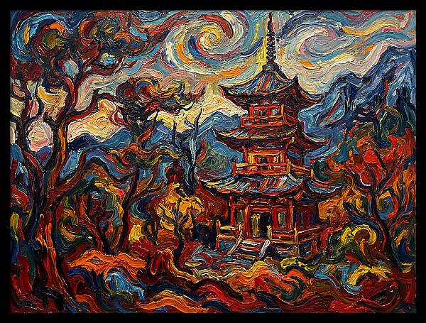 Pagoda In Vibrant Swirls