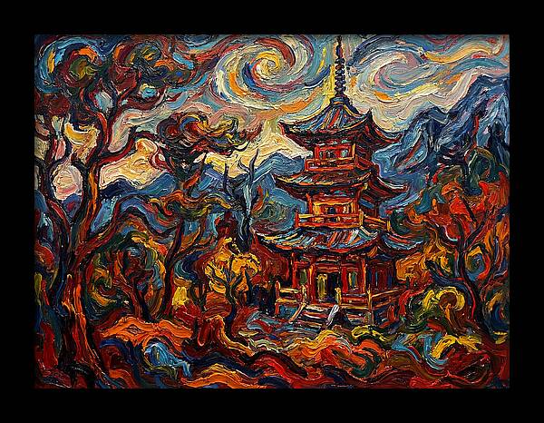 Pagoda In Vibrant Swirls