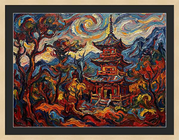 Pagoda In Vibrant Swirls