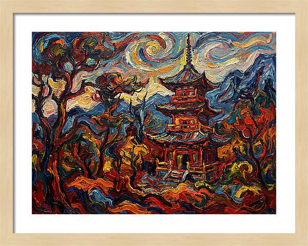 Pagoda In Vibrant Swirls