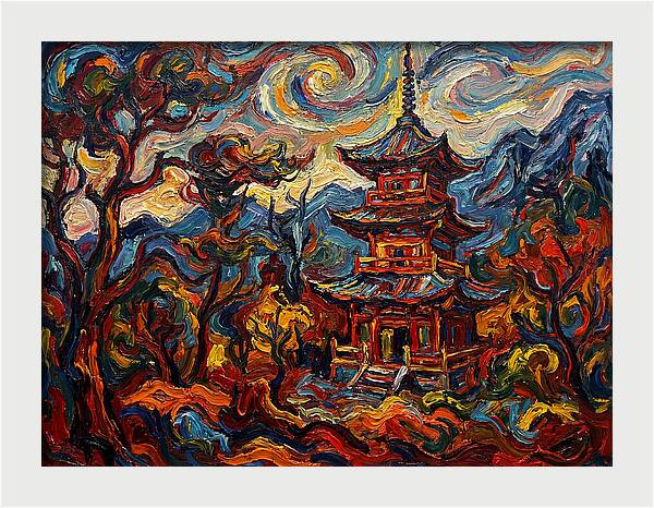 Pagoda In Vibrant Swirls