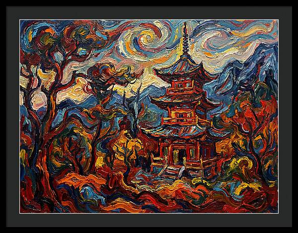 Pagoda In Vibrant Swirls