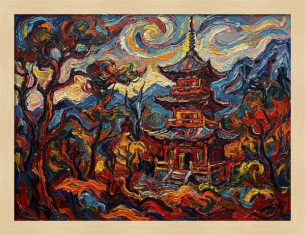 Pagoda In Vibrant Swirls
