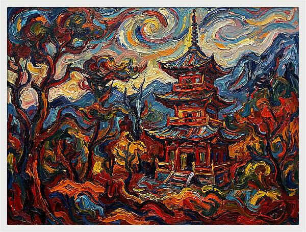Pagoda In Vibrant Swirls