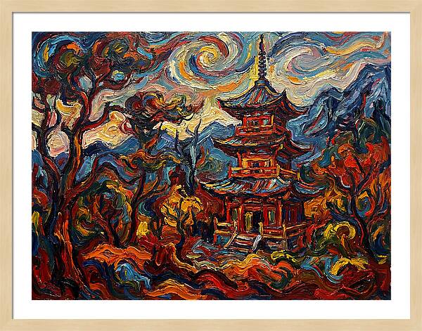 Pagoda In Vibrant Swirls