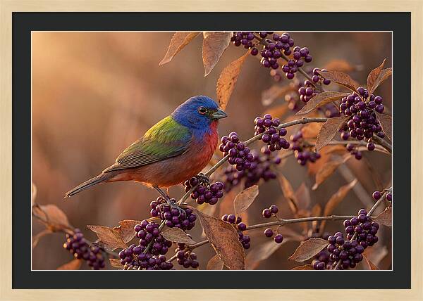 Painted Bunting Among Berries
