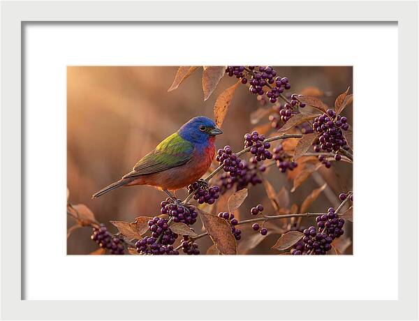 Painted Bunting Among Berries