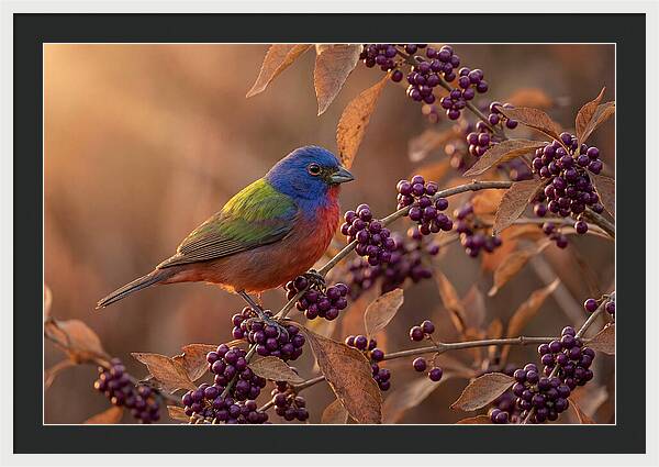 Painted Bunting Among Berries