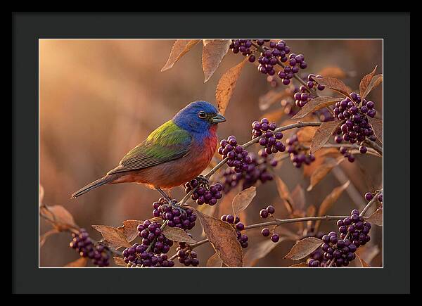 Painted Bunting Among Berries