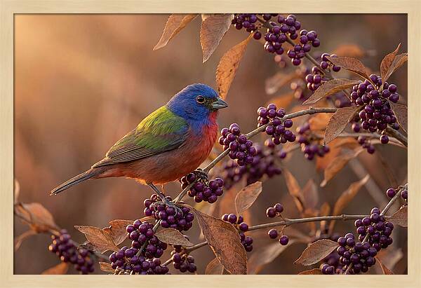 Painted Bunting Among Berries
