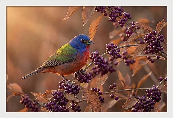 Painted Bunting Among Berries