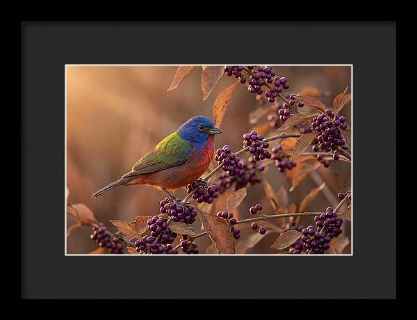 Painted Bunting Among Berries