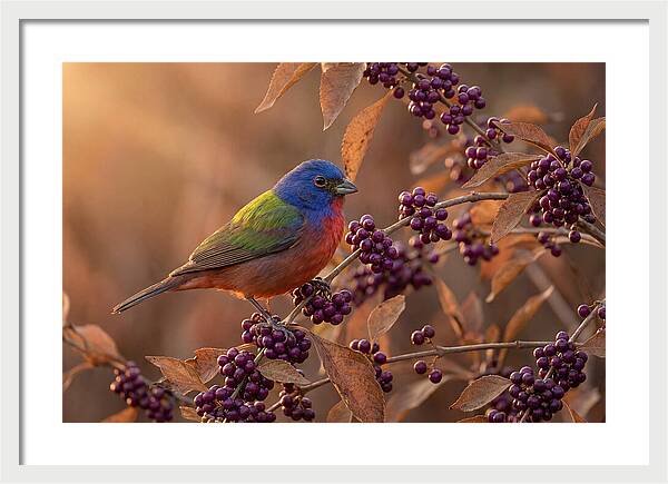 Painted Bunting Among Berries