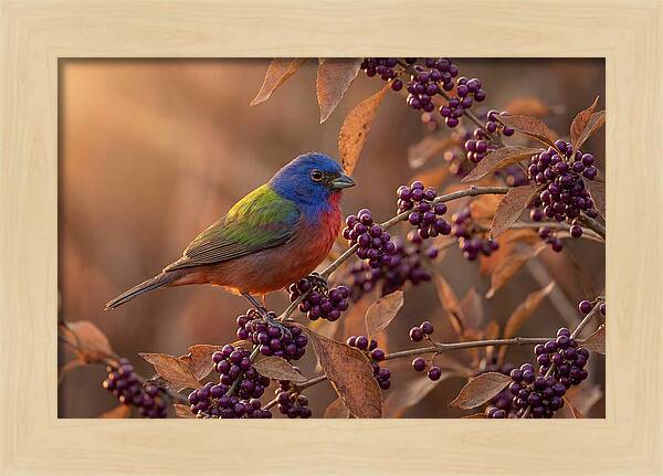 Painted Bunting Among Berries