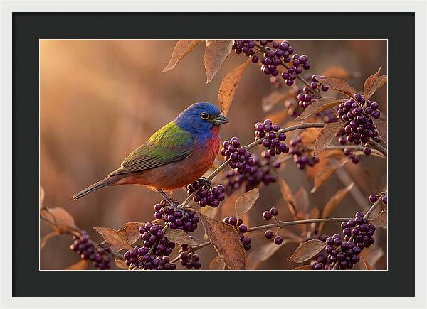 Painted Bunting Among Berries