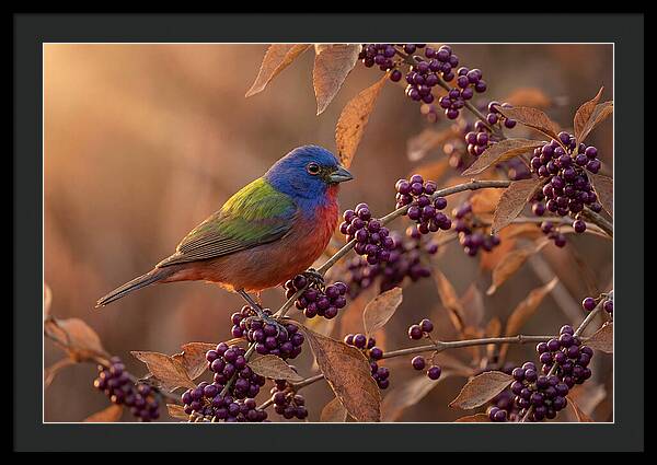 Painted Bunting Among Berries