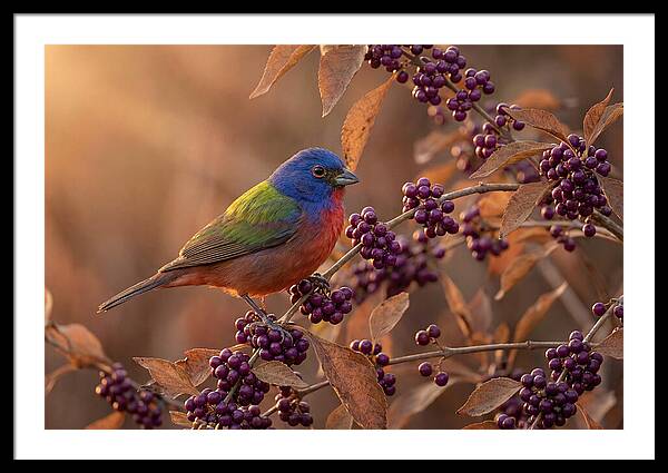 Painted Bunting Among Berries
