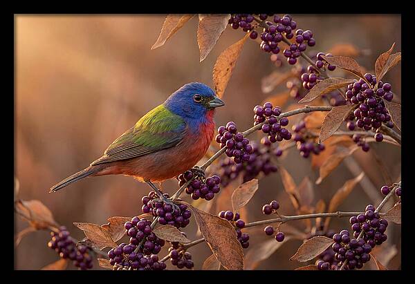 Painted Bunting Among Berries