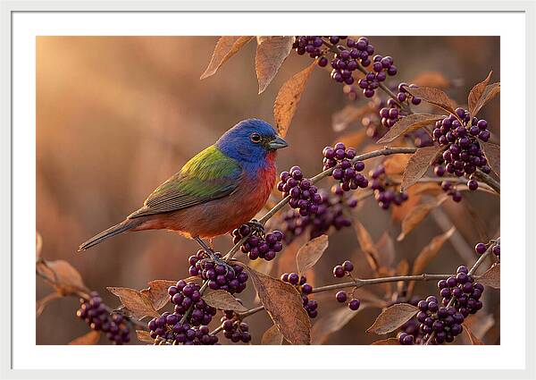 Painted Bunting Among Berries