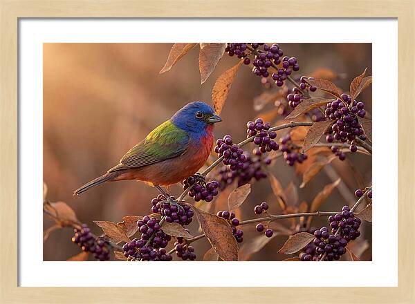 Painted Bunting Among Berries