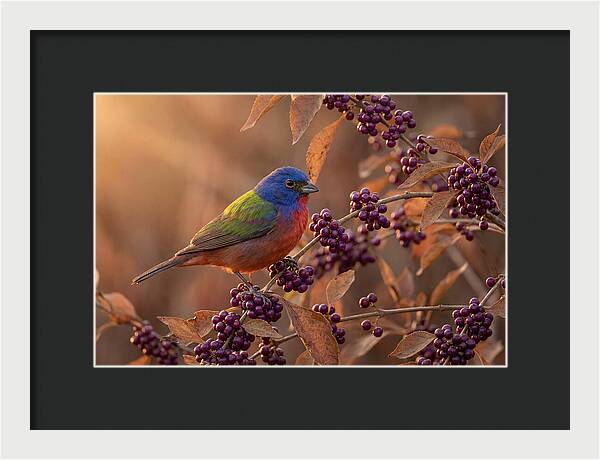 Painted Bunting Among Berries
