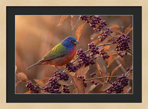 Painted Bunting Among Berries