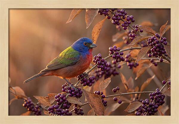 Painted Bunting Among Berries