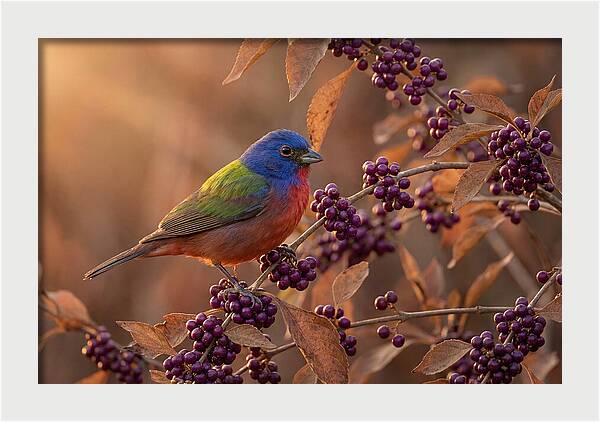 Painted Bunting Among Berries